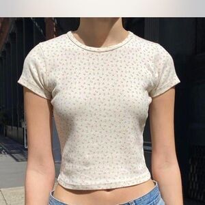 Brandy Melville Cream Floral Crop Top
